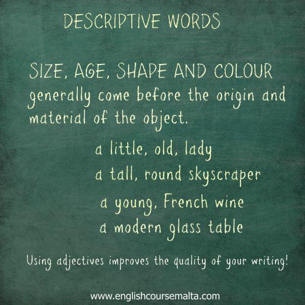 Descriptive or describing adjectives in English