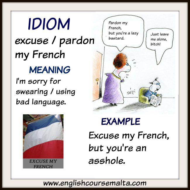 idiom excuse my french, how to say sorry for swearing in English, apologise for using bad language in English
